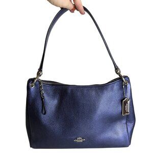 Coach Mia Pebbled Leather Shoulder Bag Metallic Blue Silver Hardware F29137